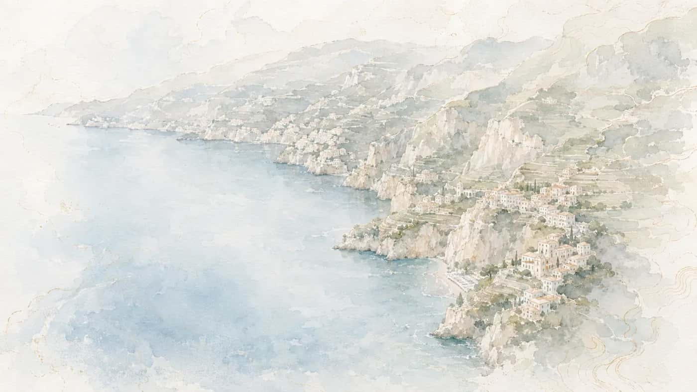 Watercolour view of the Amalfi Coast